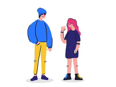 Hi boy character design characters conversation couple girl hi illustration man people woman