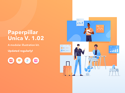 Paperpillar Unica Modular Illustration Kit Vol. 1.02 character characters design gradient illustration illustration agency illustration kit illustrations modular paperpillar product unica webdesign website