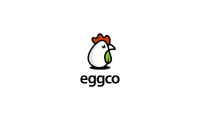 EGGCO ( EGG OR CHICKEN WITH ECO LEAF ) chicken cook cute design eat eco egg farm food green health icon illustration isolated kitchen leaf logo logotype meal symbol