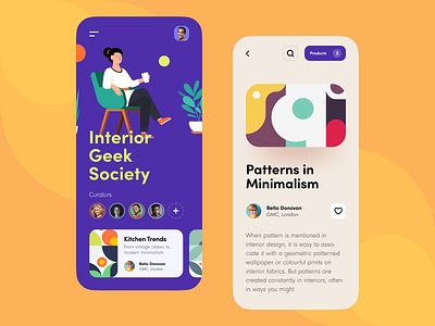 Interior Geek Society Mobile App aesthetics android artwork blog catalogue color decoration design furniture graphic interior ios mobile product social app ui ux