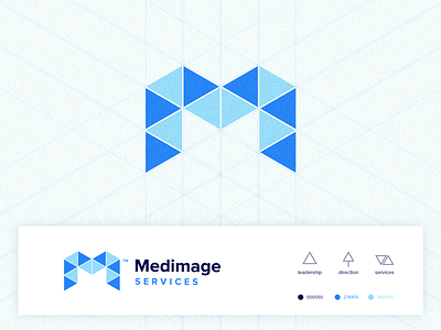 Medimage Services Logo abstract brand design branding clean creative design direction flat graphic design gridsystem icon leadership logo m logo monogram multiple pakistan services triangle logo typography