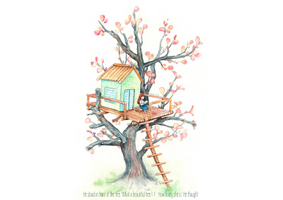 Tree House alone illustration thanhxinh tree treehouse watercolor watercolorpainting