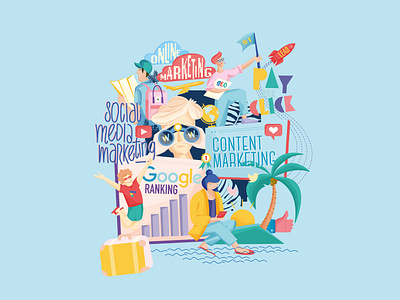 SEO Illustration anzeige contentmarketing design google graphicdesign illustration luckyluu online marketing palm pay per click ranking rocket seo seowerk social media marketing son luu vu traveling werbung