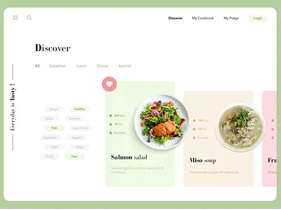 Cooking Food Website dailyui design design challenge food foodie green minimal web design orange pink recipe ui uiux web ui webdesign website