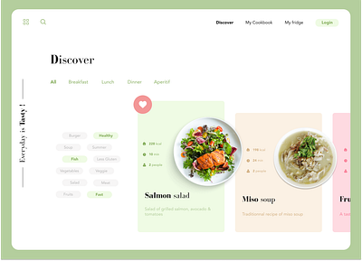 Cooking Food Website dailyui design design challenge food foodie green minimal web design orange pink recipe ui uiux web ui webdesign website