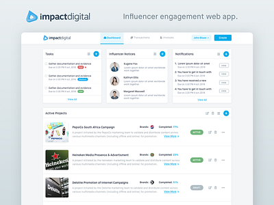 ImpactDigital - Influencer Engagement Application dashboard ui user experience user interface ux web application web applications