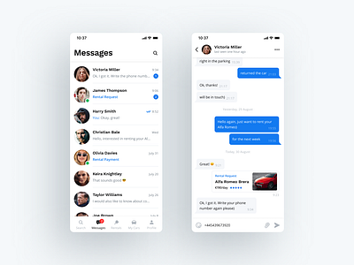 Car Sharing Mobile App app attachment car car sharing chat contacts design interface ios message messages mobile app rent request ride sharing share ui users ux
