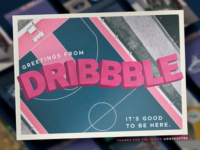 Hello, Dribbble! basketball court debut design dribbble first shot greetings postcard print