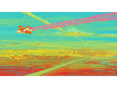 Yellow Horizon aircraft city digitalart future horizon illustration landscape photoshop red sci fi science fiction sky yellow