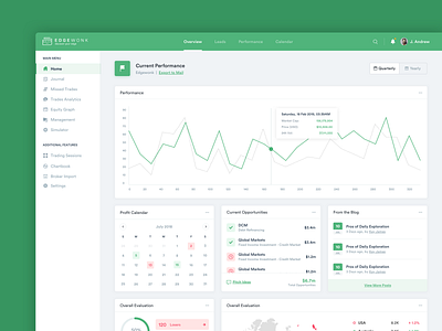 Edgewonk - Trading Web Application application charts clean dashboard dashboard ui green layout trading ui ux web app web application