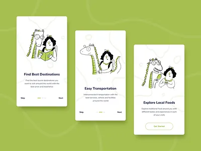Tourism On Boarding animation app art character design dinosaurs flat icon illustration illustrator ios logo minimal mobile tourism ui ux web