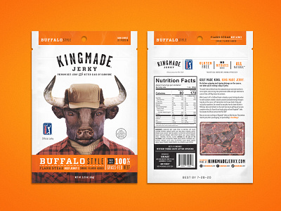 Kingmade Jerky Packaging Buffalo Style beef jerky design kingmade layout package packaging pga typography