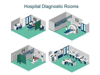 Hospital Diagnostic Rooms 2.5d illustration isometric template vector