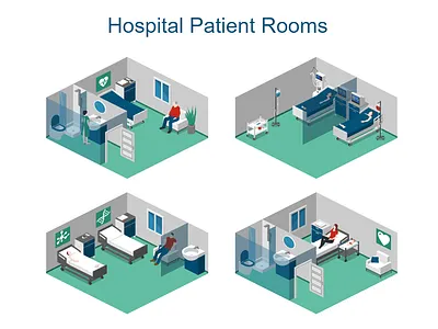 Hospital Patient Rooms 2.5d illustration isometric template vector