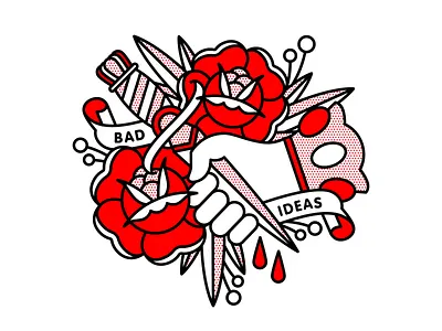 Bad Ideas bad dagger halftone hand idea illustration monoline pop art rose tattoo