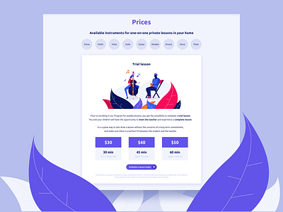 Homemuse - Prices - Dashboard colours illustration music piano plan prices teacher uidesign website