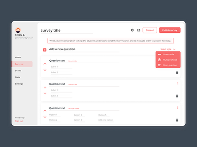 Survey creation screen app desktop app ui user interface ux ux design