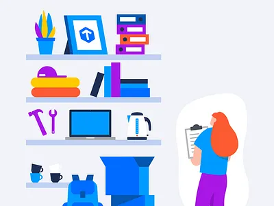 Doing inventory admin administration app buying character character design digital drawing form girl illustration inventory laptop office online shelf shop shopping tax vector woman