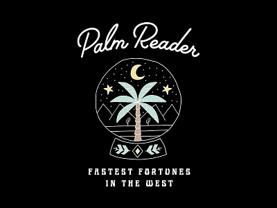 Palm Reader arizona cactus california desert fortune teller hand drawn landscape moon mountains mystical palm tree southwest stars