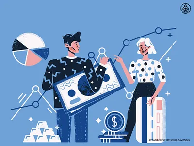 Traditional Banking and two Millennials bank character design credit card ecommerce economic flat illustration millennial vector illustration