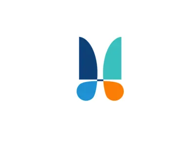 Butterfly H logo blue butterfly cute fun h icon letter letters logo mark navy orange sweet teal