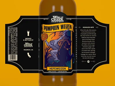 Wolf Creek Brewery - Pumpkin Weizen beer beer label bottle label branding cowboy craft beer illustration package design vector western