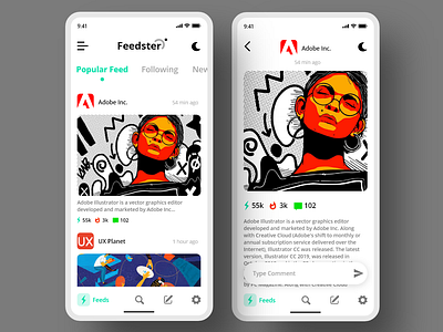 Feedster App adobe xd app day7 feed app news ui ux xddailychallenge