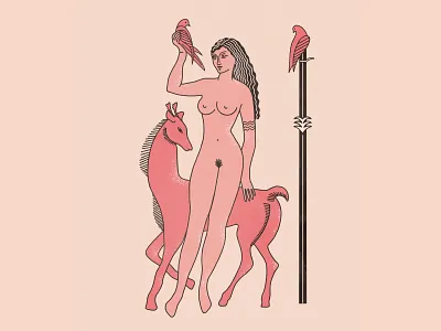 Offering bird deer goddess greek huntress illustration offering roman sun warrior woman
