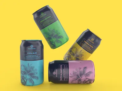 Packaging design for Essense's Alcoholic Beverage alcohol blue branding can can design color colour colours concept design dimention fresh fun graphic design green illustrator packaging photoshop pink yellow