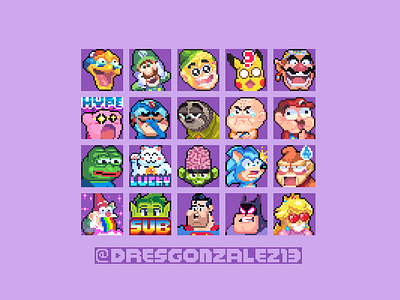 Emotes! batman character design design emotes graphic icons iconset illustration kirby logo megaman memes modern nintendo nintendo switch pikachu stickers stream superman twitch