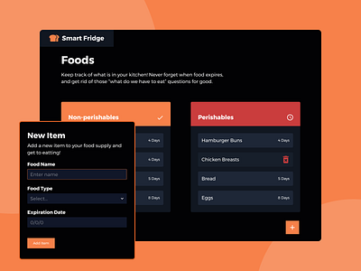 Smart Fridge - Web Application card cards diy mockup orange react reactjs red responsive web yellow