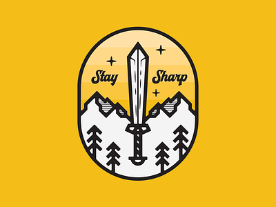 Stay Sharp badge badgedesign badgelogo brandidentity logo logoconcept logodesign logodesigner logoinspirations logonew merchdesign patch patchdesign staysharp sword swordbadge swordlogo thicklines vanguarddesignco