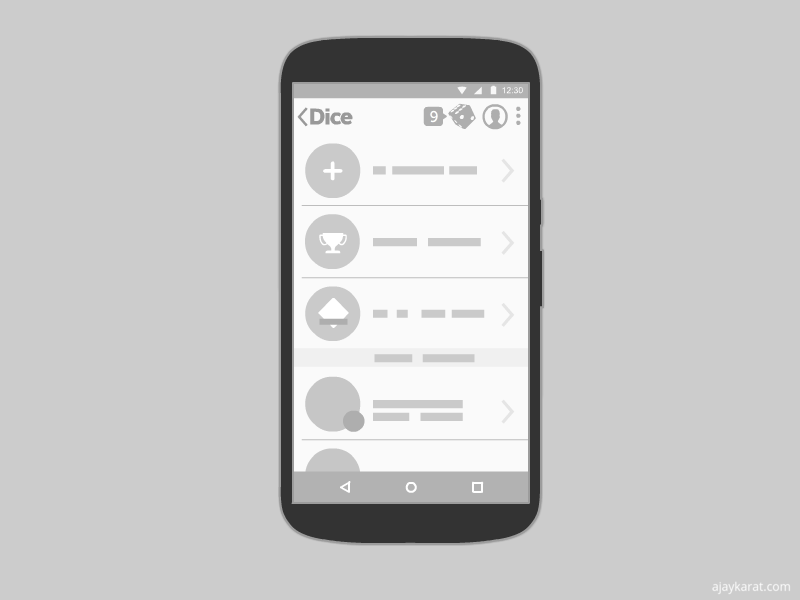 Dice with Buddies - Player Interaction animation games low fidelity mobile ux wireframe