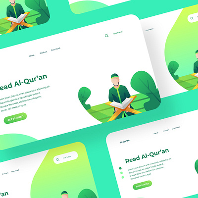 Read Al-Qur'an landing page concept by Ramadhany Creative clean ui design app flat graphic green illustraion islamic design landing landing page landing page design minimal modern ui ux uidesign uiux uxdesign vector web website website builder