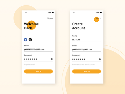 sign in/up app ui