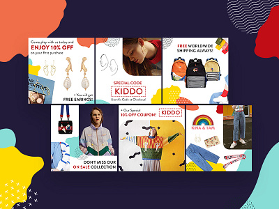 Carousel Ads for Kina and Tam abstract shapes ads apparel carousel colorful facebook graphic design instagram organic shapes web design
