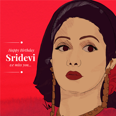 Happy Birthday Sridevi birthday illustration minimalist portrait