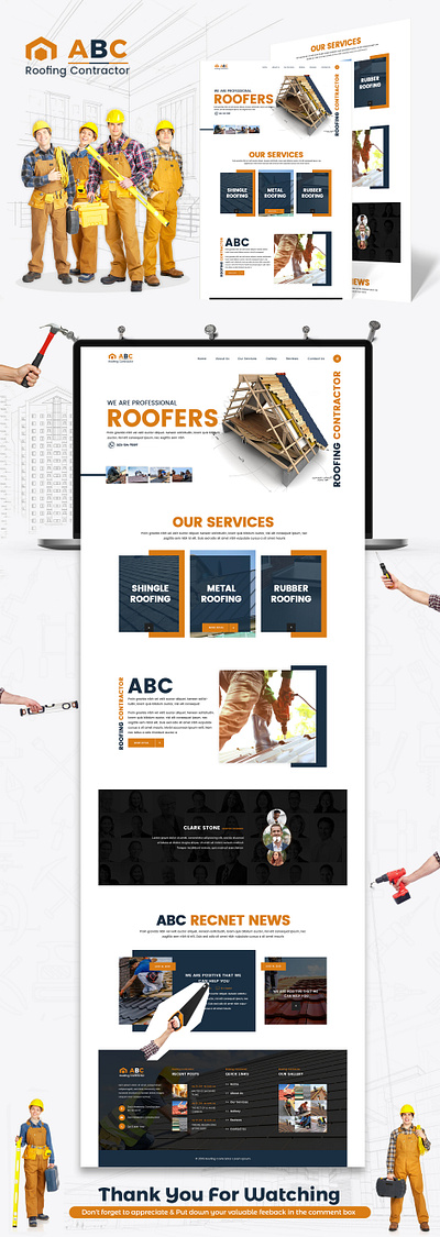 Roofing Contractor construction graphic desgin illustration landing page roofing typography ui ux website