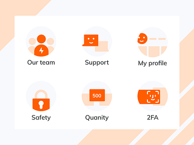 Juicy orange icon set 🧡 2fa branding first shot icon icon set iconography icons logo our team quanity safety support ui ux website