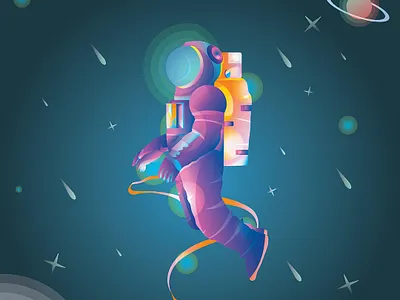 Astronaut 2d animation astronaut design flat galaxy illustration moon overlay sun vector