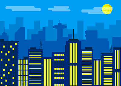 Midnight art artwork city design dribbble flat flatart flatdesign ilustrator lanscape light moon moonlight night style vector