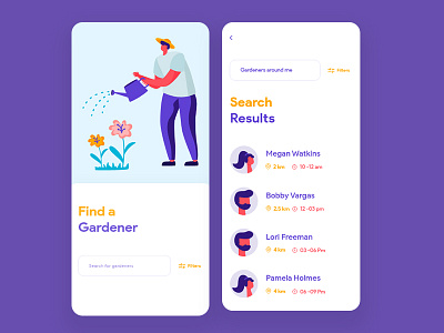 Gardeners app design flatdesign gardeners minimal ui ux vector