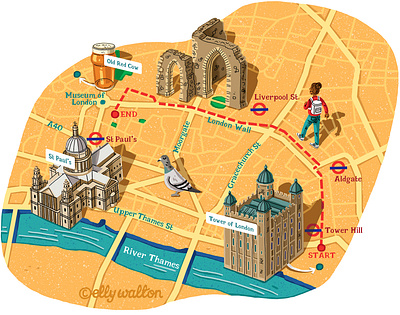 London Walk Map cartography editorial illustration illustrator illustrator art magazine map map drawing map illustration maps