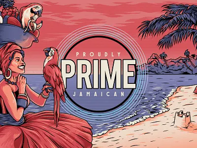 PRIME alcohol beach bearhand design carnival craft ale craft beer digital art illustration jamaican label label design package design parrot photoshop sunset