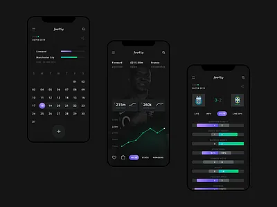 Footly - football ui kit adobe xd black clean dark dark ui football app ios soccer ui ui kit
