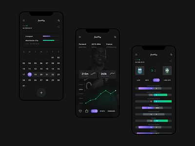 Footly - football ui kit adobe xd black clean dark dark ui football app ios soccer ui ui kit