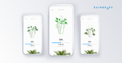 Raindrops - An automated plant watering solution android app design green iot mobile app plants smarthome startup watering