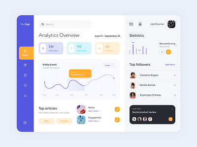 Dashboard - SocApp app clean colors design graphic minimal ui ux web website