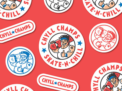 Chyll Champs stickers branding cartoon circle design flat head icon illustration lines logo outline proskater retro skate skateboard skateboarding sticker tony hawk typography vector