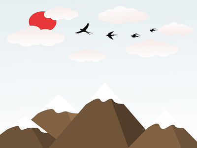 Birds In The Mountains A Bird Flying In The Clouds Vector Illust горы день отдыха иконки иллюстрация крылья образ персонаж птицы фон